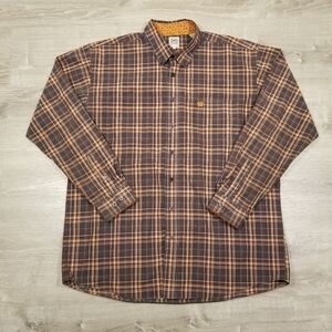 Cinch Plaid Western Cowboy Long Sleeve Button Down Shirt XL Brown Orange Blue
